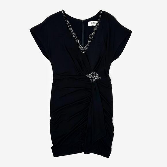 Badgley Mischka Dresses & Skirts - Badgley Mischka Draped Mini Dress Size L Black Embellished Glam Cocktail Holiday
